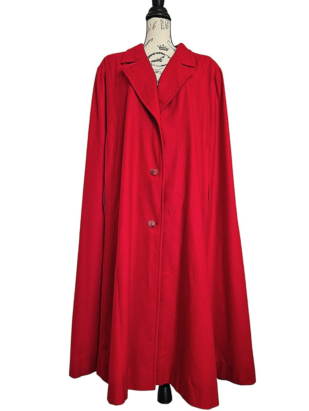 SOLD Vintage Pendleton Red Long 100% Wool Cape Coat Size L Button USA Classic - Picture 4 of 17